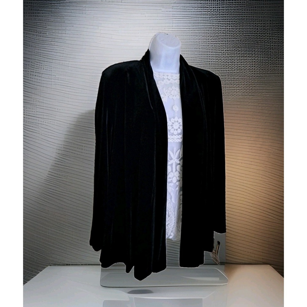 R&K Evening Jacket 10 Black Velvet Open Front Shoulder Pads Witchy Gothic NWT‎